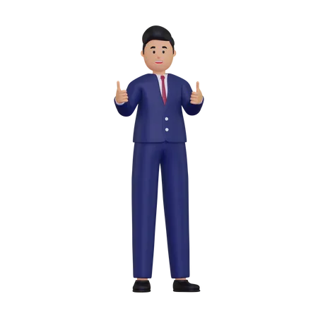 Businessman give appreciation with two thumbs up 3D Illustration