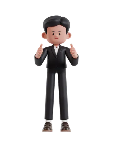 3 D Illustration Of Cartoon Businessman Give Double Thumbs Up 3D Illustration