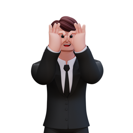 Businessman Giving Binoculars Pose  3D Illustration