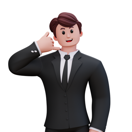 Businessman Giving Call Me Pose  3D Illustration