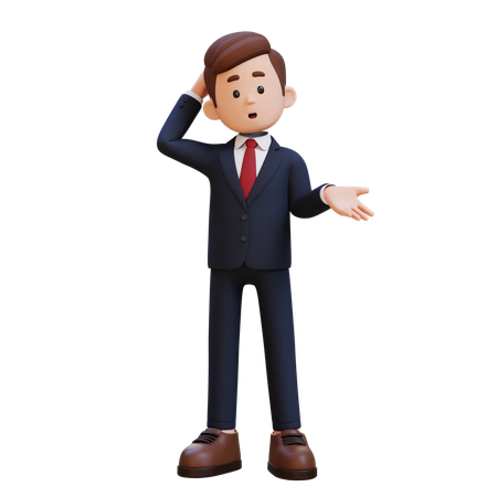 Businessman Giving Confused Pose  3D Illustration