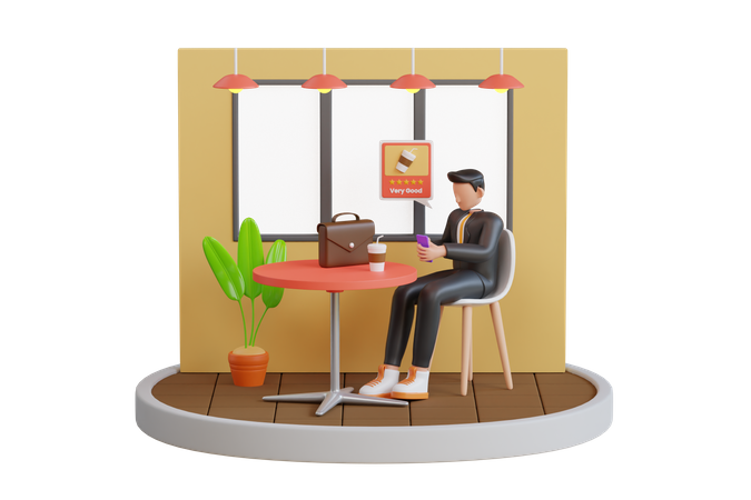 Businessman giving feedback for the coffee shop  3D Illustration
