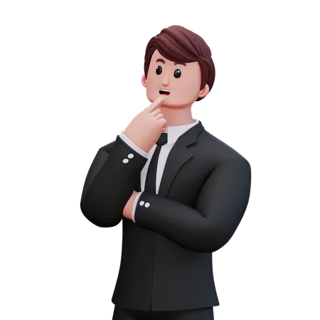 Businessman Giving Left Thinking Pose  3D Illustration