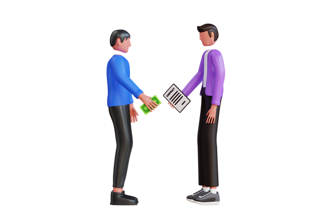 Businessman Giving Money For Contract Agreement  3D Illustration