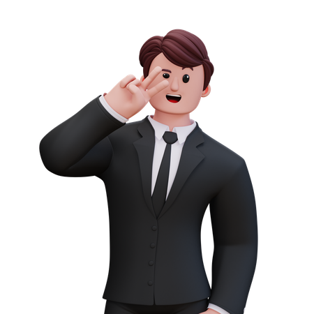 Businessman Giving Peace Right  3D Illustration