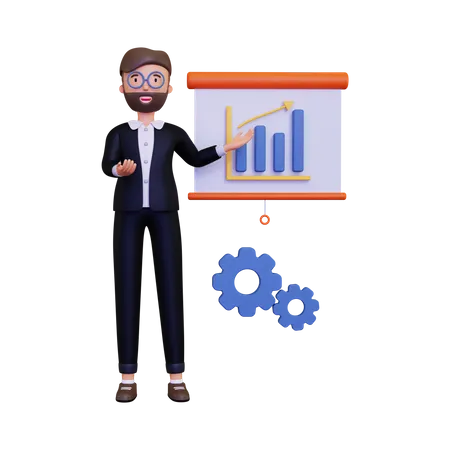 3 D Business Presentation With Graph And Gear 3D Illustration