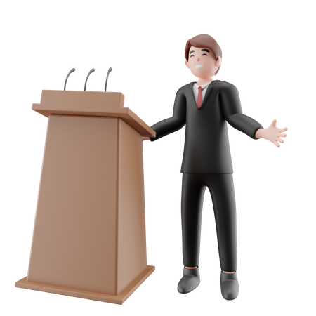 Businessman giving speech on podium  3D Icon