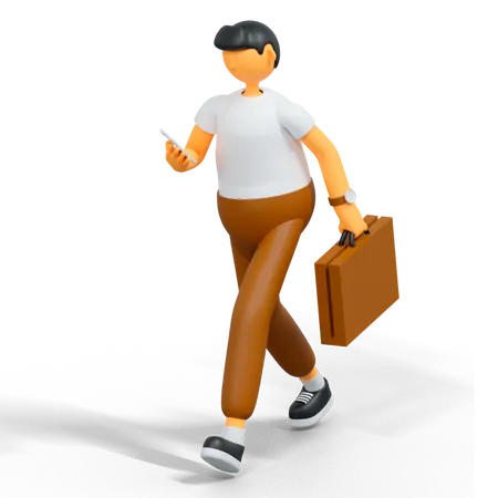 Businessman going to office with briefcase  3D Illustration