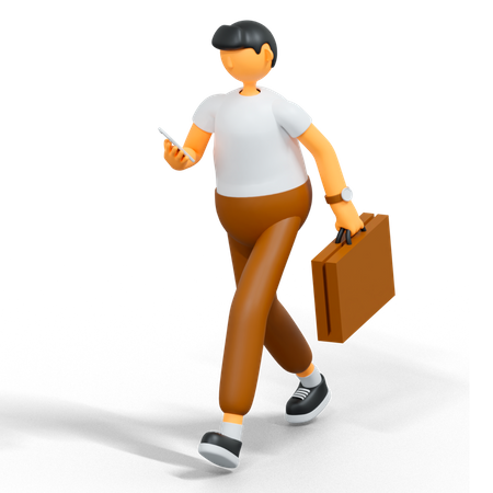 Businessman going to office with briefcase  3D Illustration