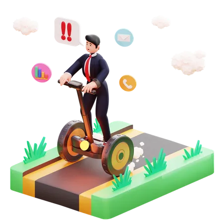 Businessman going to work using electric self balance scooter  3D Illustration