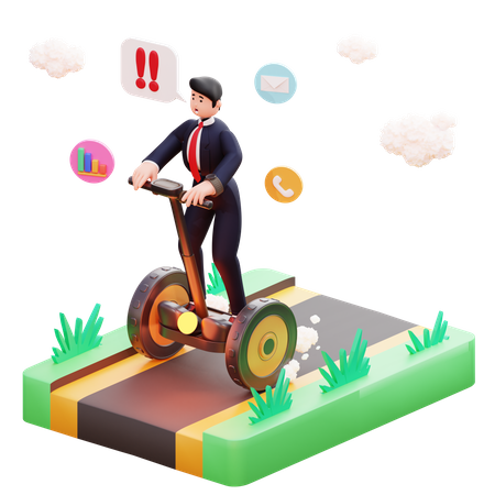 Businessman going to work using electric self balance scooter  3D Illustration