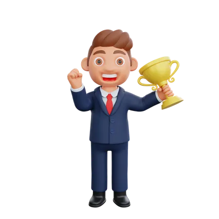 Businessman got trophy  3D Illustration