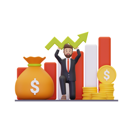 Businessman growing investment  3D Illustration