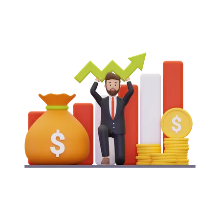 Businessman growing investment  3D Illustration