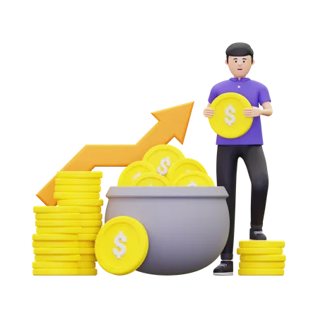 Businessman Growing Profit  3D Illustration