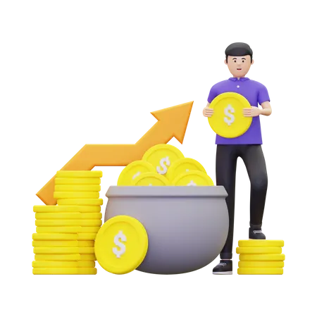 3 D Businessman Growing Savings Money Illustration 3D Illustration