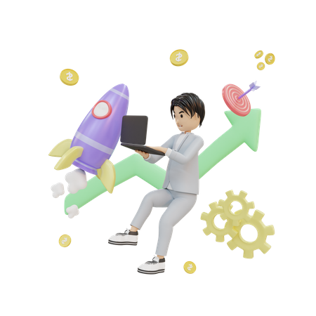 Businessman Growing Startup  3D Icon