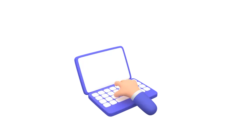 3 D Cartoon Render Of Businessman Hand Typing On Laptop With Blank Screen For Mockup Template 3D Illustration