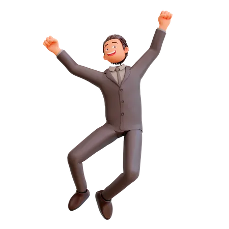 Businessman happy jump 3D Illustration