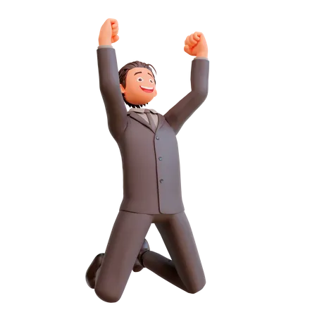 Businessman happy jump 3D Illustration