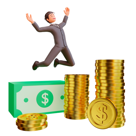 Businessman happy rich celebrating income growth 3D Illustration