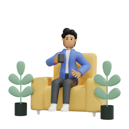 Businessman having coffee  3D Icon