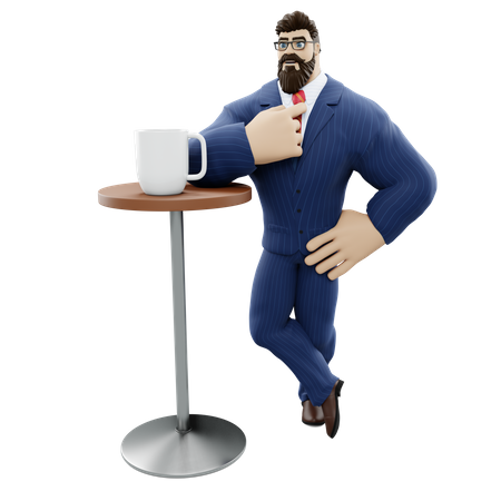 Businessman Having Coffee  3D Illustration