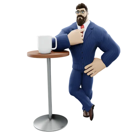 Businessman Having Coffee  3D Illustration