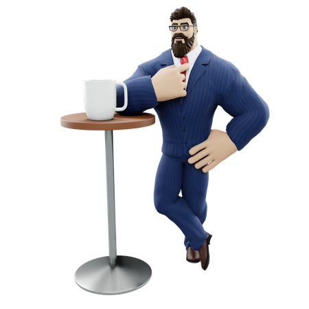 Businessman Having Coffee 3D Illustration