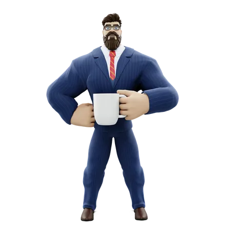 Businessman Having Coffee 3D Illustration