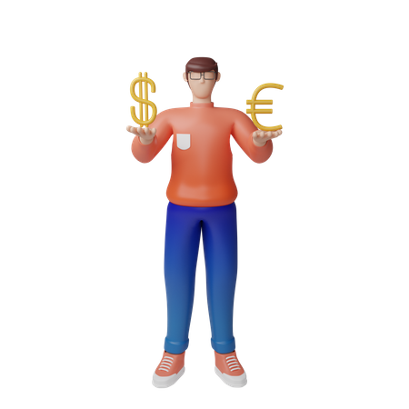 Businessman having dollar and pound investments 3D Illustration