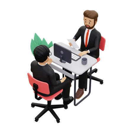 Businessman having interview with new recruit  3D Illustration