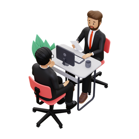 Businessman having interview with new recruit 3D Illustration