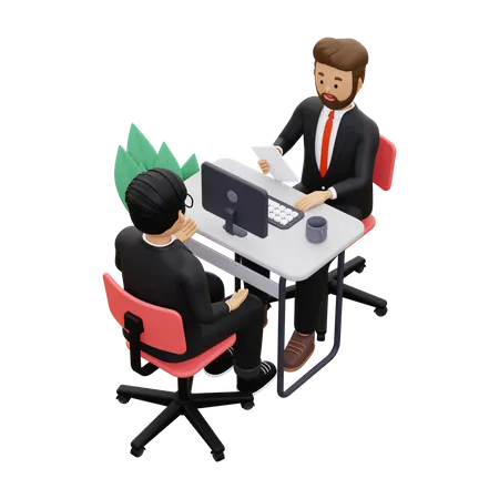 Businessman having interview with new recruit 3D Illustration