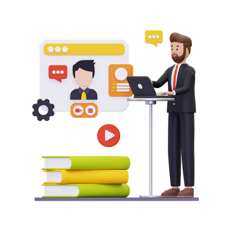 Businessman having online video call  3D Illustration