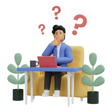 Businessman having questions  3D Illustration