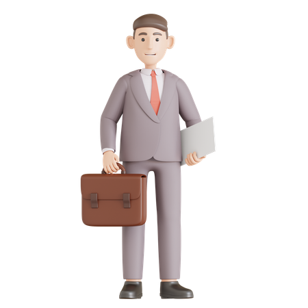 Businessman Hold Briefcase and Book Presentation  3D Icon
