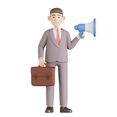Businessman Hold Briefcase and Megaphone  3D Icon