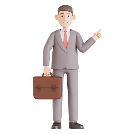 Businessman Hold Briefcase and Pointing To Finger  3D Icon