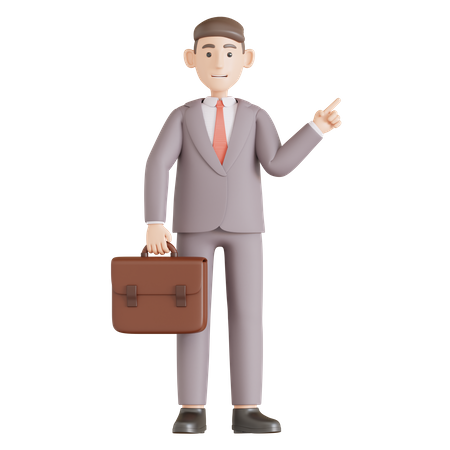 Businessman Hold Briefcase and Pointing To Finger  3D Illustration