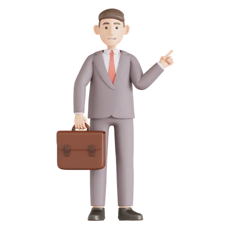 Businessman Hold Briefcase and Pointing To Finger  3D Illustration