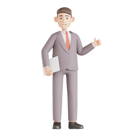 Businessman Hold Paper and Good Hand Gesture  3D Illustration