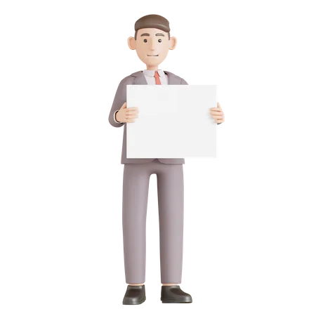 Businessman Hold Paper Presentation  3D Illustration