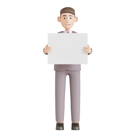 Businessman Hold Paper Presentation  3D Illustration