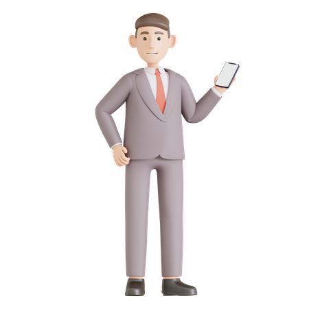 Businessman Hold Smartphone in right hand  3D Icon