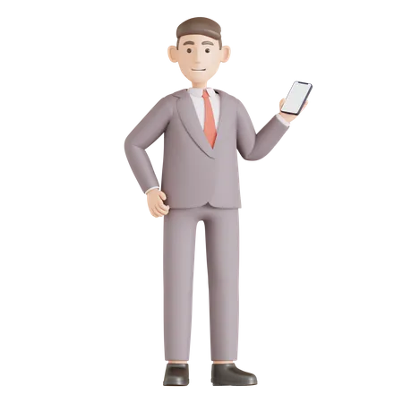 Businessman Hold Smartphone in right hand  3D Illustration