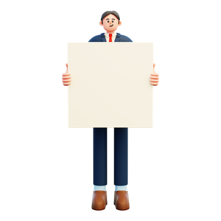 Businessman hold white blank board  3D Illustration