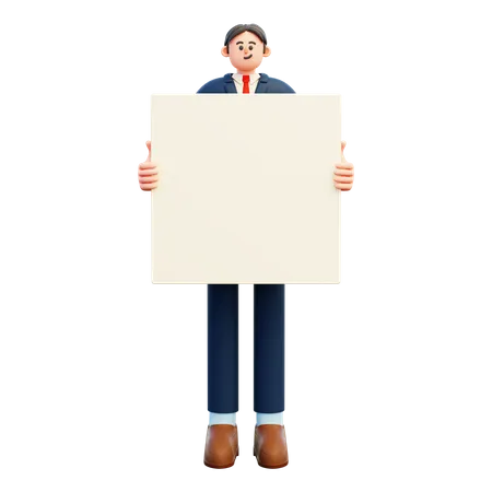 Businessman hold white blank board  3D Illustration