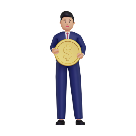 Businessman holding a coin  3D Illustration