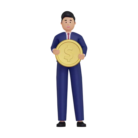 Businessman holding a coin  3D Illustration